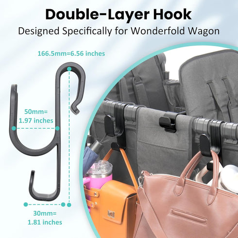 W2 W4, 88lbs (2PCS) Stroller Hooks for Wonderfold Wagon & Double-Layer Multipurpose Side Hook for Balance Bikes & Bags
