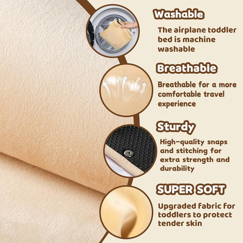 TrekBabe Toddler Airplane Bed, Airplane Seat Extender for Kids, Baby Travel Essentials, Beige