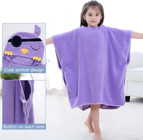 2-6 27.5"X 27.5"(Bird) MICHLEY Hooded Baby Towel Unisex Beach Bath Poncho, Soft Cotton Animal Kids Bathrobe for Years