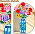 Set 16 CUBIMANA Roses Flowers Building with Vase & LED Light, for Her, Mini Flowers Bouquet Building Blocks Toy