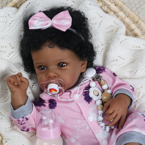 18 Inch 3+ WOOROY Realistic Reborn Baby Doll Black Girl African American Newborn Baby with Soft Body, Lifelike Handmade