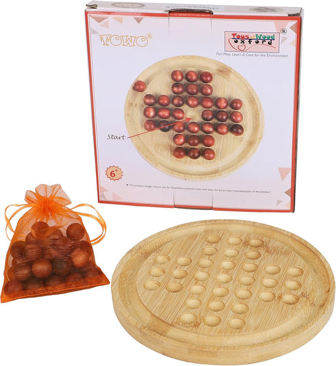 TOWO Wooden Solitaire Game Peg Solitaire Puzzle Toy, Classic Board Game with Wooden Balls