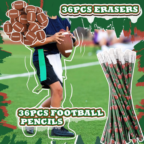 36 Set Football Pencils and Football Erasers, Sport Pencils & Erasers, Fun Birthday Pencils for Kids, Football Party