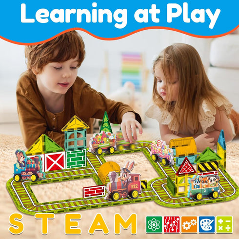 Set 5pcs Oriate Rolling Magnet Train for Magnetic Tiles, Magnet Tiles Toy Train for Road Magnetic Tiles, Free Wheel