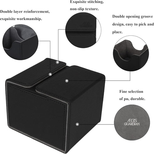 AEGIS GUARDIAN Card Deck Box with Dice Tray for MTG Cards, Commander Deck Box fit 150+ Sleeved Cards, PU Leather Card Storage Box Strong Magnet Deck Game Case for TCG CCG, Black