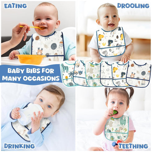 6Pcs Set 6-24 Baby Bibs for Feeding Toddler Eating Bibs with Crumb Catcher Pocket Waterproof Sleeveless Teething