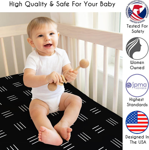 Sweet Jojo Designs Fitted Baby Crib Sheets (Black and White Boho Mudcloth) for Boys or Girls, Infant Nursery, Toddler