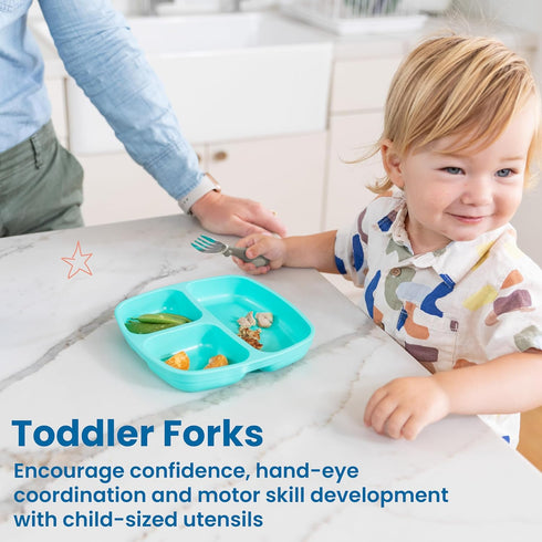 ECR4Kids My First Meal Pal Stainless Steel Forks, Toddler Silverware, 3-Pack, White, Light Grey