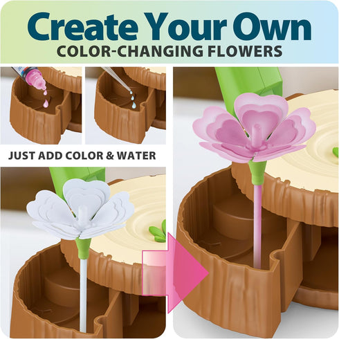 Wiyeang 36 DIY Flower Bouquet Craft Kit for Kids, Water Absorbing Dyeing & Fabric Flowers, Light-Up Music Base, Bug