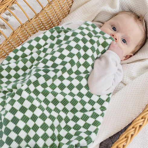 3D Checkerboard Grid Toddler Blanket for Baby Soft Cozy Corduroy Bed Blanket with Stripe Chessboard Plaid Design Infant Newborn Receiving Blanket Sage Green 30 x 40 Inches by BEILIMU