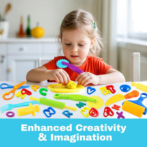 35pcs Dough Tools Dough Tools Play for Kids Clay Accessories with Rolling Pins,Letter Cutters,Roller,Safety