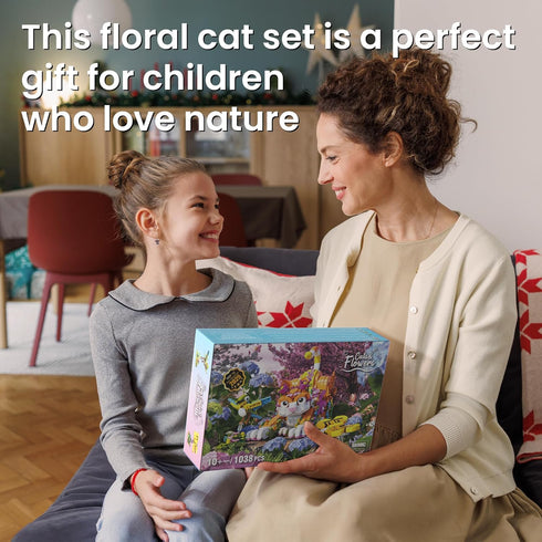 Set 8 9 10 11 12+ (1038 JOJO&Peach Cat and Flower Building Toy for Girls, Mothers Day Animals Plant Model Ideas