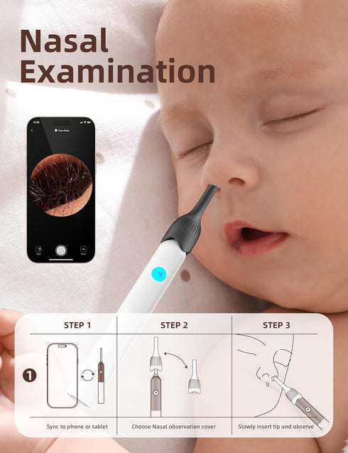 Set 6LED OTTOLIVES Baby Ear, Nose, Throat Examination with HD Camera, Home ENT Scope with Light, Ear Checker Tool, Baby