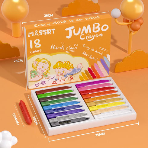 18 Triangle Jumbo Crayons for Toddlers, Colors Mess Free Unbreakable Crayon Gifts, Easy to Hold Washable Crayons