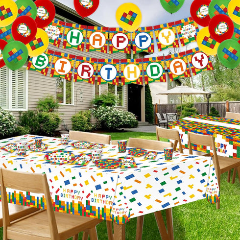 Bolake 25 Building Block Party Plates Building Block Birthday Party Supplies Decorations Serve including Disposable