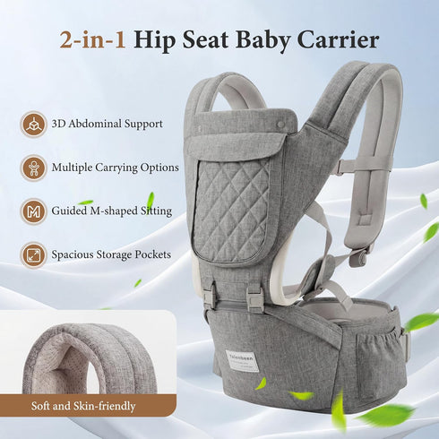 6-in-1 7-41 lbs, Baby Carrier, Newborn to Toddler, Carrier with Hip Seat Lumbar Support Adjustable Baby Holder Carrier