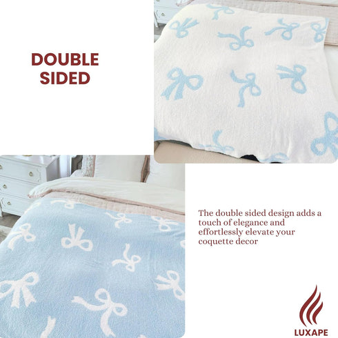 Cozy 50x60 Bow Blanket Blue Bows Soft Throw Blanket Reversible Premium Fabric for Best Comfort