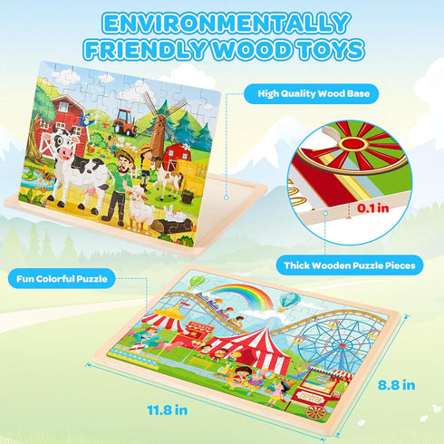 6 Packs 4-6, 60 3-5, 2 3 4 5 6 7 8 Wooden Puzzles for Kids Ages Piece Wood Dinosaur Animals Jigsaw Puzzles for Toddlers