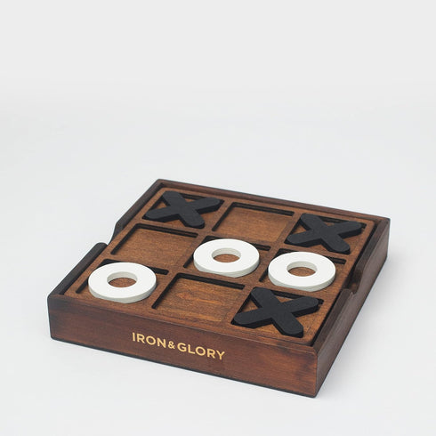 Iron & Glory Tic Tac Toe Game - Wooden Board Game for Adults & Kids, Travel & Decor