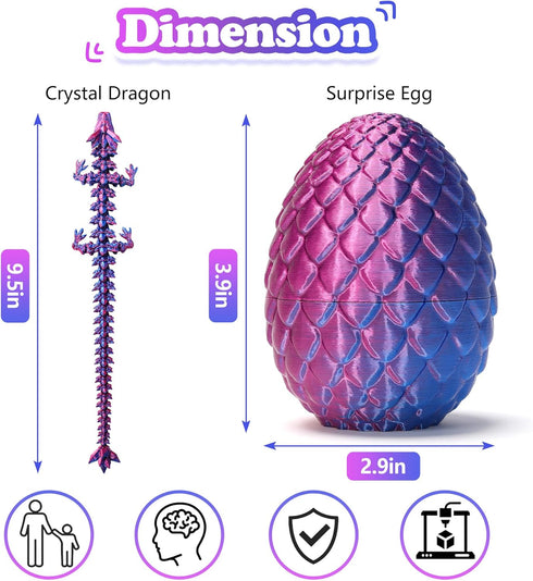 YTRXYLKL 3D Printed Dragon with Surprise Egg,Surprise Dinosaur Eggs Fidget Toys for Kids, Birthdays, Halloween