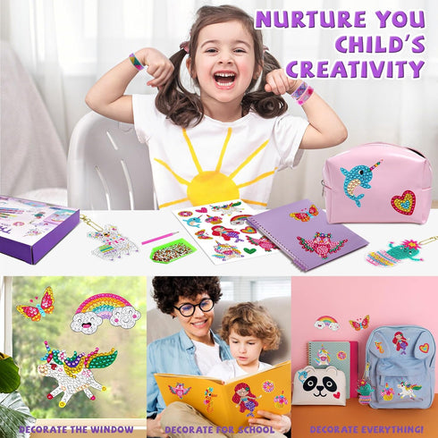 6 4 4-12 goldentime Diamond Art Kits for Kids Including Diamond Painting Bracelets, Diamond Art Keychains and Colorful