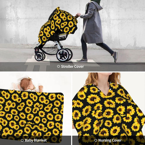 Norchzi 39x27.5 Inches Sunflower Baby Car Seat Canopy Cover Multi Use Nursing Cover for Newborn Car Seat Canopy Mom