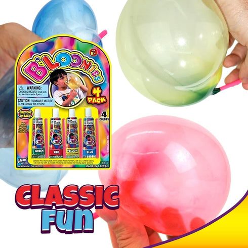 JA-RU B'loonies Plastic Balloons Variety Pack, 4 Tubes in 1, Great Original Bubble Making Toy for Kids and Adults