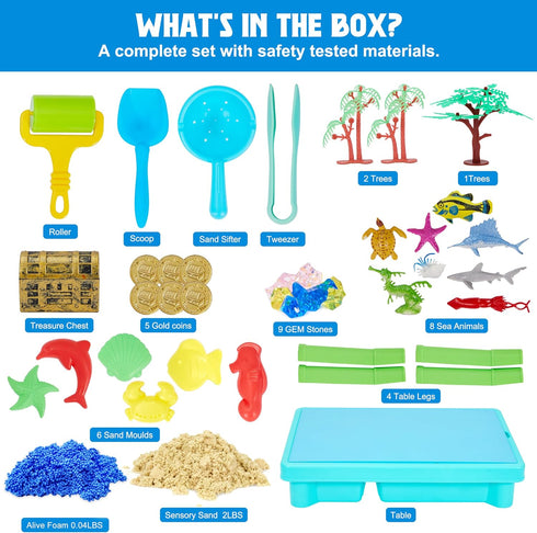 3-5, 17x11.5x10.2 Inches Carolart Ocean Sensory Table with Sands, Bin with Lid, Indoor Outdoor Use, Sand Art Kit