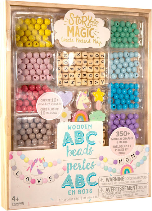Story Magic Wooden ABC Bead Kit, 350+ Wooden Beads & Charms for Jewelry Making, Great for Kids Arts & Crafts