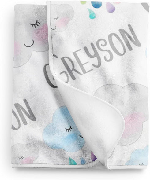 WolfeDesignPDD Custom Blanket, Newborn Gift, Rain Clouds Baby Blanket, Personalized Baby Blanket, Swaddle Blanket