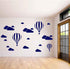 Giant Removable Vinyl 3D Hot Air Balloons with Clouds Wall Decals for Kids Bedroom Decor (White, Navy Blue)