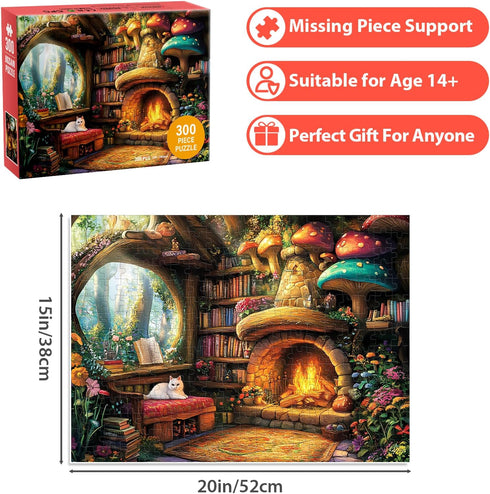 BraniacBits 300 300 20.5*15 inch Pieces Puzzle for Adults | Mushroom Cat Flower Puzzle Recycled Cardboard Large Piece