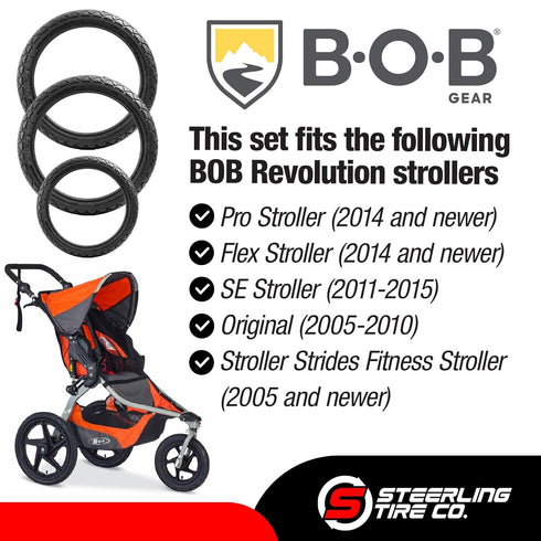 16" 1.75 12.5" 2.25 Set (3-Pack) Two x Rear and One x Front Wheel Replacement Tires for Jogging Strollers - The Perfect
