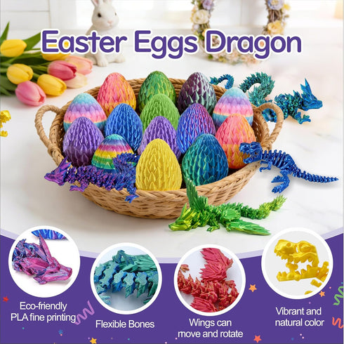 BOYLOVE 3D Set, 12Pcs 3D Set Printed Dragon Prefilled Easter Eggs Printed Animals Cool Fidget Toy for Easter Basket