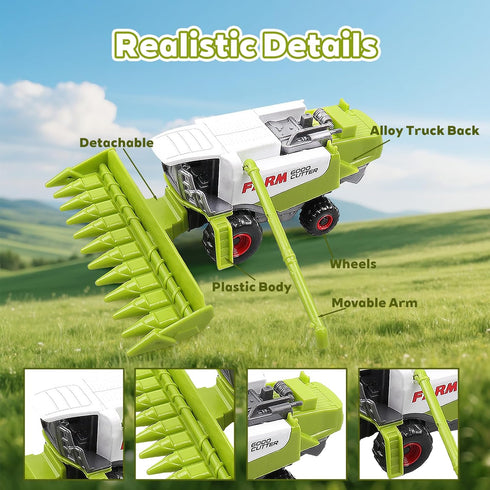 5 Pack Set 3+ Diecast Farm Tractor Toys, Mini Farm Vehicle with Combine Harvester, Forage Harvester and Trucks, Metal