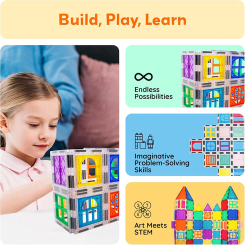 Set Playset 3+ PT30 PicassoTiles Window and Door Clip On Magnetic Blocks Magnet Tiles Magnets Building Tile