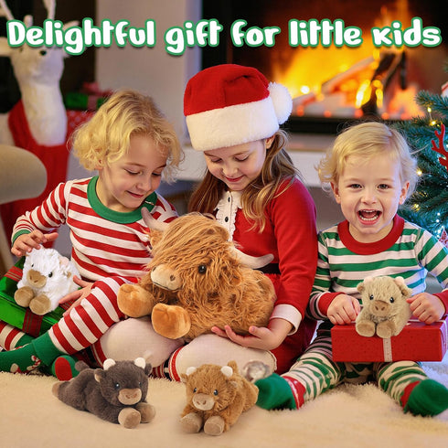 5PC 1 Mommy 4 3-8, Highland Cow Stuffed Animals with Babies Inside, Highland Cow Plush & Surprise Babies, Cute Soft