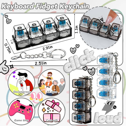 ZoxiLume 2 4 1 Pcs in Keyboard Fidget Toy Keychain, Clicky Button Toy Stress Relief Keychain with Swappable Keycaps