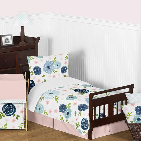 Set 2 Sweet Jojo Designs Navy Blue and Pink Watercolor Floral Foldable Fabric Storage Cube Bins Boxes Organizer Toys