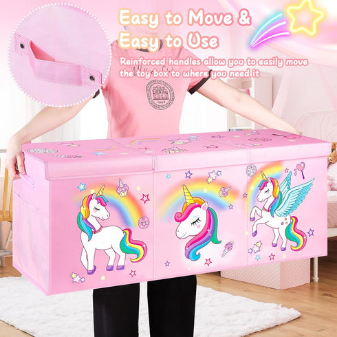Extra Large Toy Chest - Collapsible Sturdy Toy Storage Organizer with Lids, 40"X14"X16" for Kids