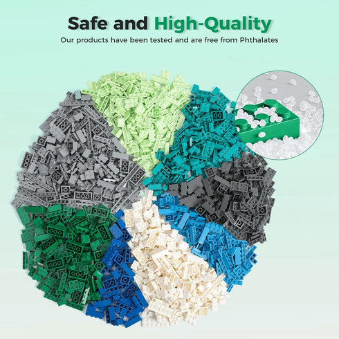 1800Pcs Set Building Bricks, Classic Bulk Small Blocks, Classic Building Bricks Basic Building Blocks(Blue Green White)