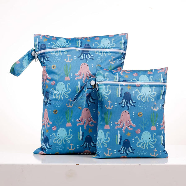 CoolaPeach 2 Pcs Wet Bags Waterproof Reusable Zippered Pocket Cloth Diaper Bag for