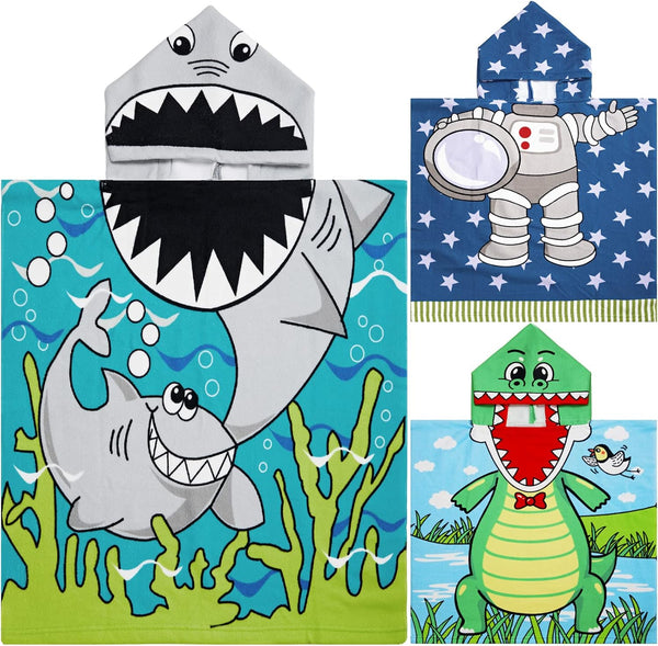Chumia 3 Pack Kids Hooded Beach Poncho Towels Toddler Swim Pool Bath