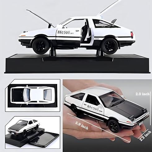 Initial D Toyota Trueno AE86 Alloy Diecast Car Model, Pull Back Sports Car Toys for Kids and Adults (Black-Type A)
