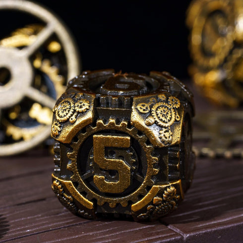 Metal Dice Set D&D, 7-Die DND Dice with Gift Bag for Dungeons and Dragons Role Playing Games (Antique Gold)