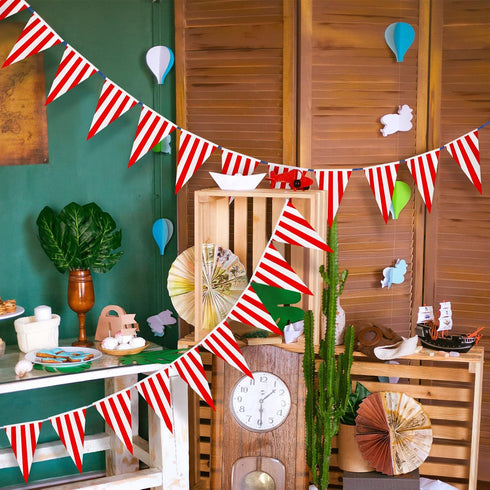 328ft 200 Pcs Carnival Circus Party Decorations - Red and White Striped Pennant Banner Flags for Celebration