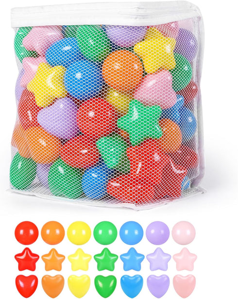 Star Ball Pit Balls for Toddlers, 100 Pcs Phthalate Free BPA Free Crush Proof Plastic, 7 Bright Colors with Storage Bag