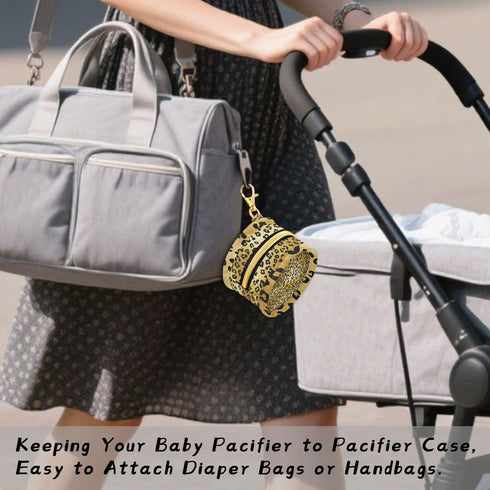 PYBUG Leopard Print Round Pacifier Storage Case, Polyester & TPU Lined with Hook Buckle, Pacifier Container Box