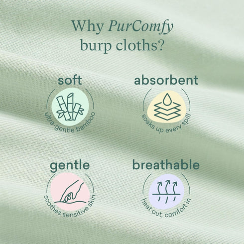 21 10, 3-Pack PurComfy Supersoft Burp Cloths, Premium Bamboo Viscose Baby Burp Cloths, Absorbent & Skin-Friendly, Large