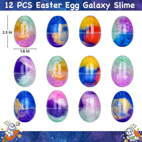 12 Pack Prefilled Easter Galaxy Slime Eggs,Galaxy Slime Easter Egg Fillers Stress Relief Easter Egg Hunt Filling Treats